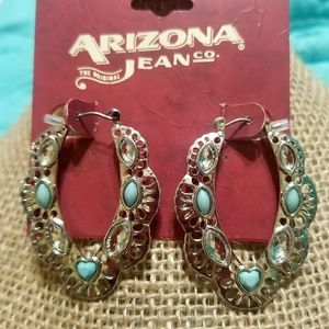 Ornate Silvertone Rhinestone and Blue Gem earrings